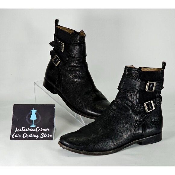 Frye Anna Gore Women's Black Leather Ankle Boots Buckle Detail Sze 8M 311 - Picture 6 of 16